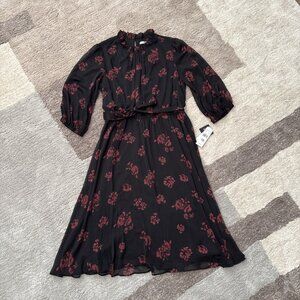 SANDRA DARREN NEW $88 3/4 Sleeve Black Wine Rose Midi Dress Size 16